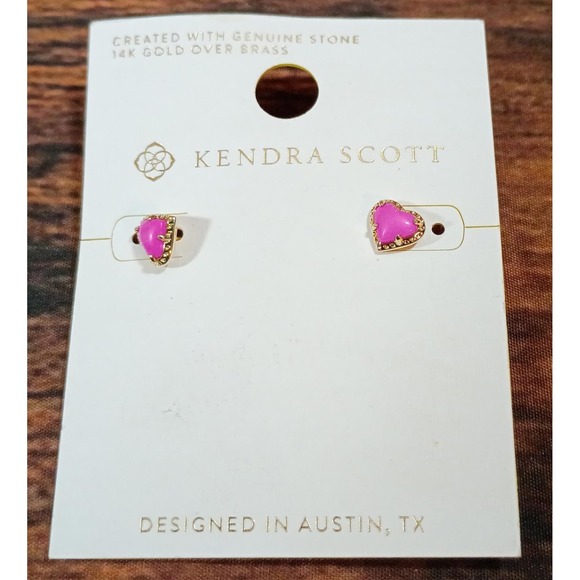 Kendra Scott Jewelry - Kendra Scott Pink Heart-Shaped Stud Earrings 14K Gold Over Brass